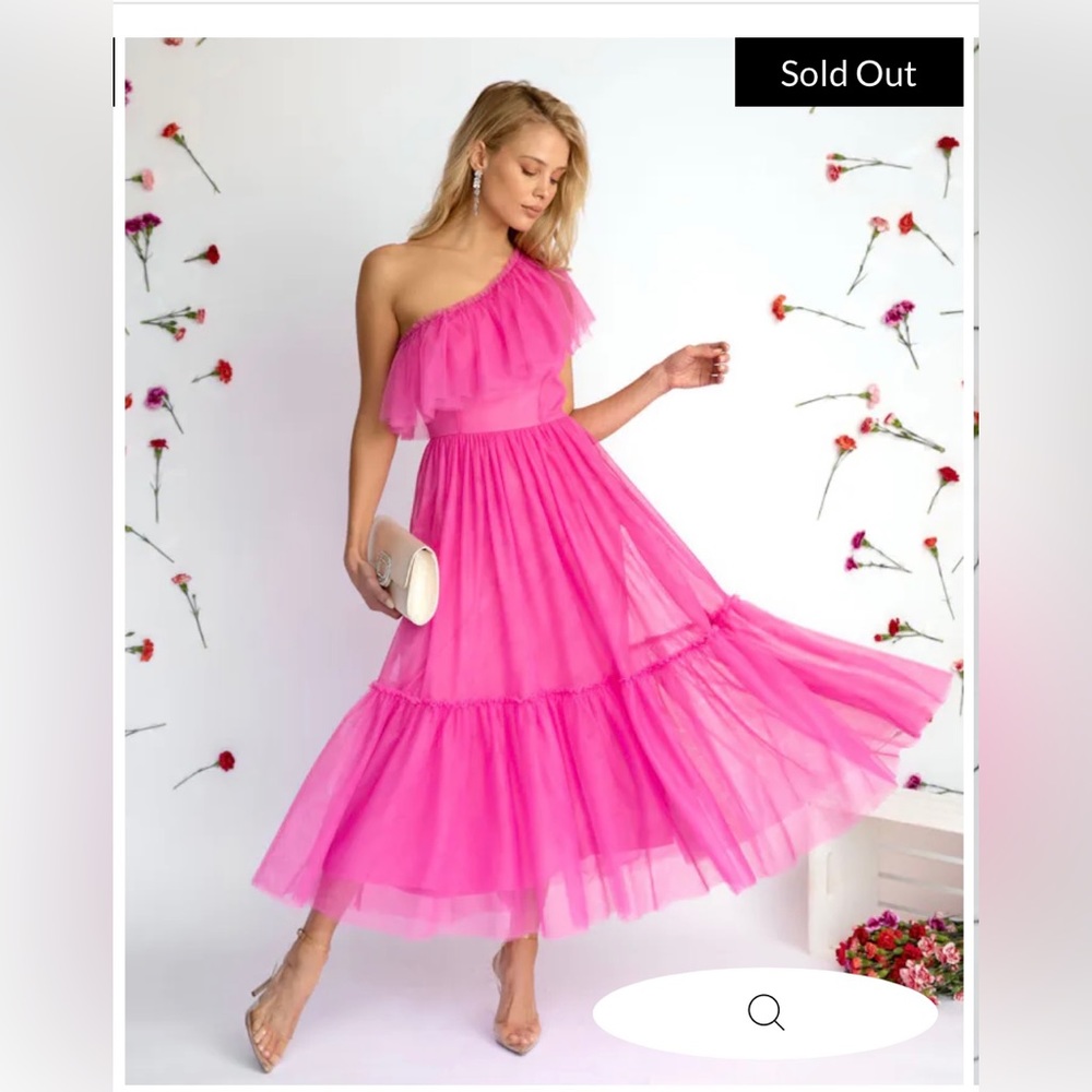 VICI Adore You One Shoulder Tulle Tiered Midi Dress Pink SOLD OUT ONLINE